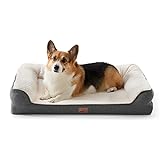 Bedsure orthopädisches Hundebett für kleine Hunde - Hundesofa mit Memory Foam, kuschelig Schlafplatz in Größe 71x58 cm, waschbare Hundesofa, grau und beige