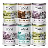 Wolf of Wilderness Erwachsenen-Sparpackung, 24 x 400 g – gemischte Packung, Lamm, Ente, Wildschwein, Rentier